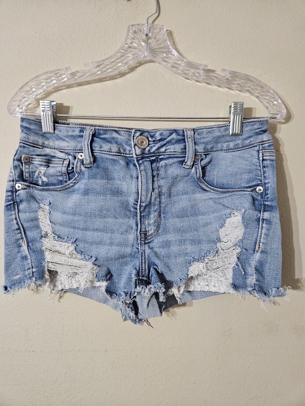 American Eagle Stretch Shortie Distressed Denim Jean Shorts Size 12